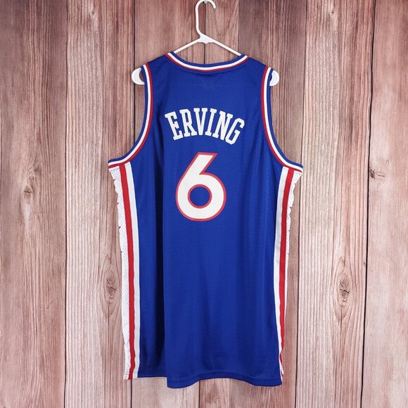 *FLAWS* Adidas Mens XL Julius Erving #6 76ers NBA Hardwood Classics Jersey - Picture 4 of 16